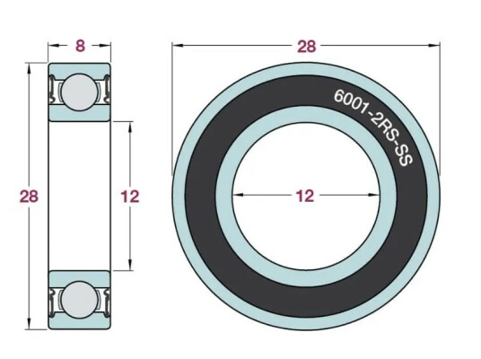 Airvelo Bearings 6001 2Rs Ss Stainless Bearing