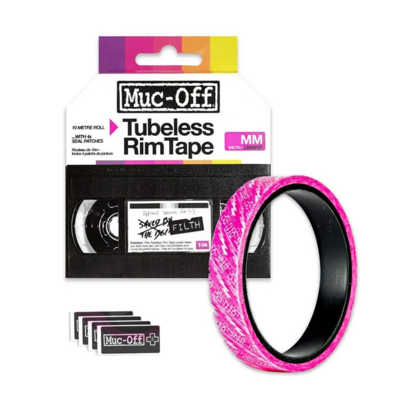 Muc-Off Tubeless Rim Tape – 50m Roll, 35mm Wide, Semi-Transparent With Seal Patches