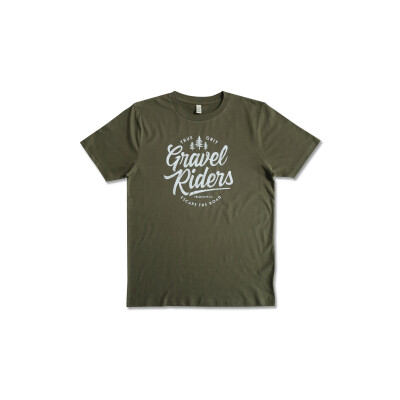 Velolove Gravel Riders Organic Army Green And White T-Shirt