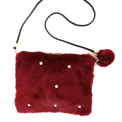 Black Ginger Bag Faux Fur With Pearl