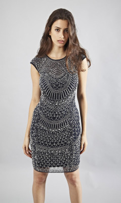 Lace & Beads Dress Teardrop Cap Sleeve